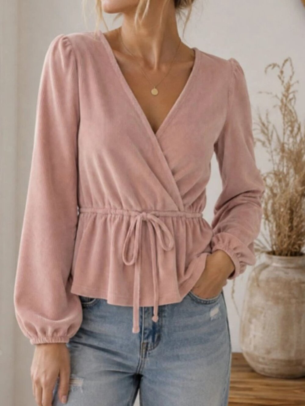 Madewell ribbed corduroy tie front faux wrap top blouse shirt